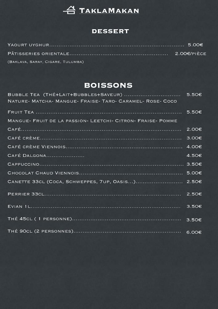 Sweetalk - TaklaMakan, Restaurant, Salon de thé, Spécialité Ouïghours 塔克拉玛干新疆餐厅 - Menu Image 3